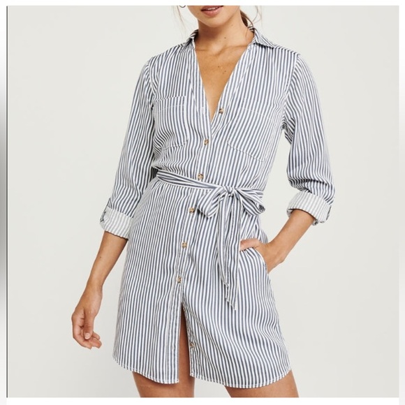 Abercrombie & Fitch Dresses & Skirts - NWT Abercrombie Long-Sleeve Utility Blue Striped Shirt Dress Size Large